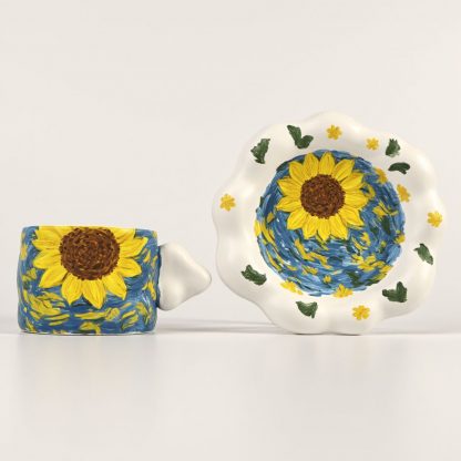 Sunflower Dream: Handmade Ceramic Mug & Saucer Set