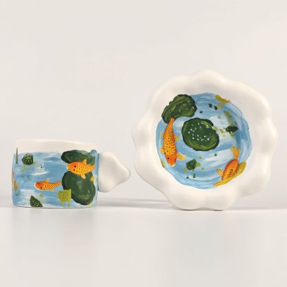 Koi Pond Dreams: Handmade Ceramic Mug and Saucer Set