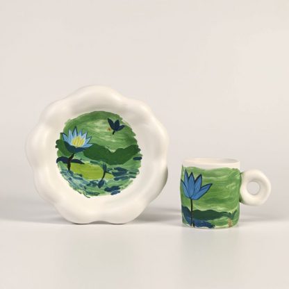 Lotus Dream: Handmade Ceramic Mug and Saucer Set