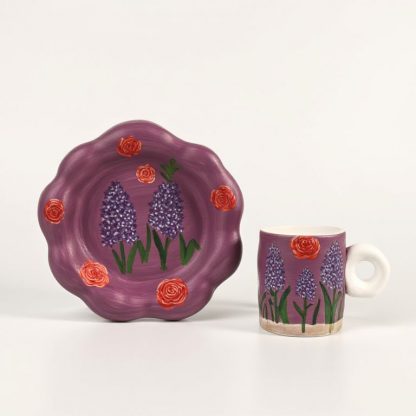 Lavender Dreams: Handmade Ceramic Mug and Saucer Set