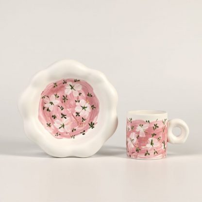 Cherry Blossom Dream: Handmade Ceramic Mug and Saucer Set