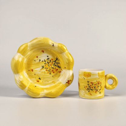 Sunshine Bloom: Handmade Ceramic Mug and Saucer Set