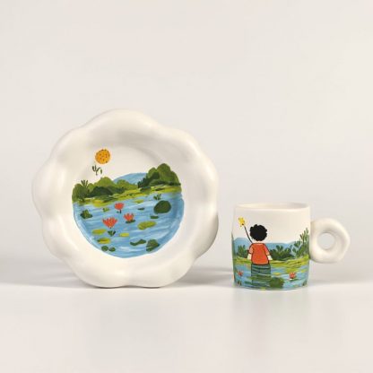 Dreamy Days: Hand-Painted Ceramic Mug and Saucer Set