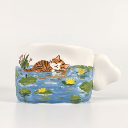 Serene Slumber: Hand-Painted Kitty Lily Pad Mug