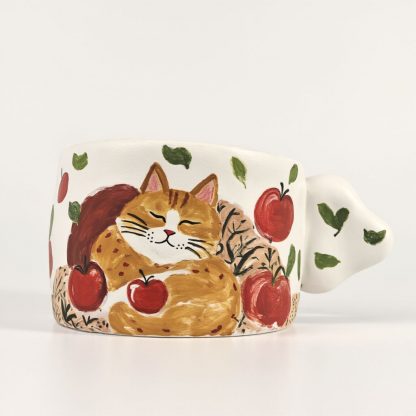 Sleepy Cat Apple Orchard Handmade Ceramic Mug