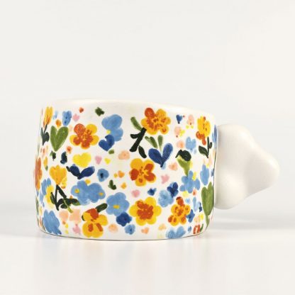 Blooming Delight: Hand-Painted Floral Mug with Sculpted Handle