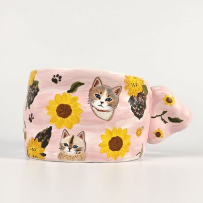 Sunflower Cat Dreams: Handmade Ceramic Mug