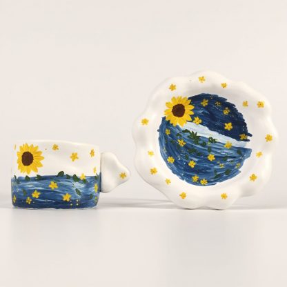 Sunflower Serenity: Handmade Ceramic Mug and Plate Set