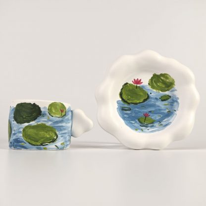 Lily Pad Dreams: Hand-Painted Ceramic Cup and Saucer Set