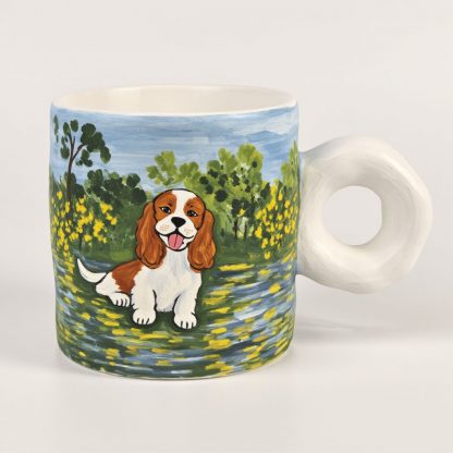 Cavalier Cuteness: Handmade Dog Lover's Mug with Donut Handle