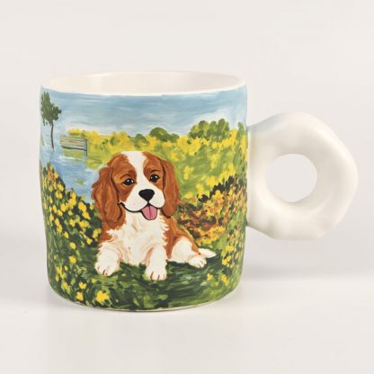 Cavalier Cuteness: Handmade Ceramic Mug with Donut Handle