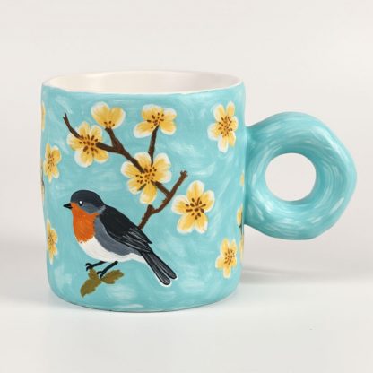 Spring Song: Handmade Robin & Blossom Ceramic Mug