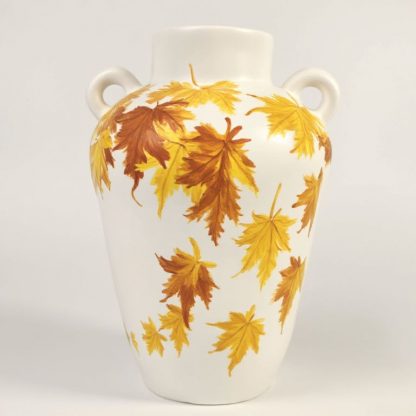 Autumn's Embrace: Hand-Painted Maple Leaf Vase