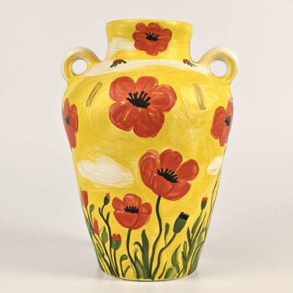 Sunlit Poppies: Hand-Painted Ceramic Vase