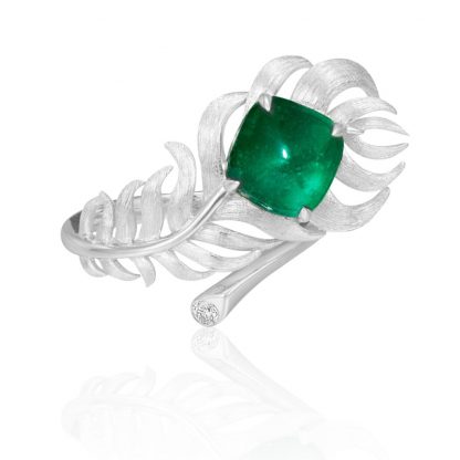 Emerald Feather Ring - Handcrafted Sterling Silver Statement Piece