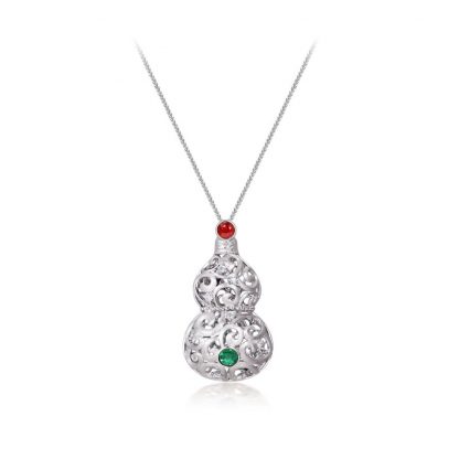 The Gourd of Fortune: Handcrafted Silver Necklace with Gemstones