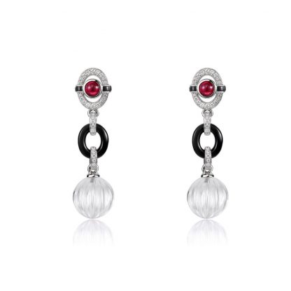 Art Deco Elegance: Handmade Ruby, Onyx, and Crystal Drop Earrings