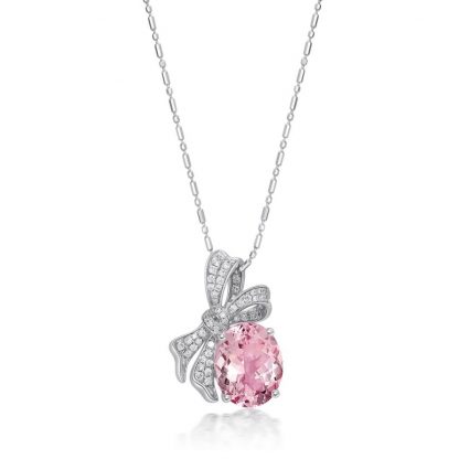 Handcrafted Elegance: Pink Morganite and Diamond Bow Pendant