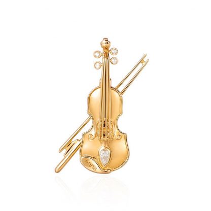 Custom-Crafted Golden Violin Brooch with Personalized Engraving