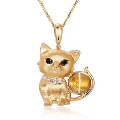 Golden Purrfection: Handcrafted Cat Pendant with Golden Cat's Eye