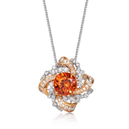 Ember Bloom: Handcrafted Orange Zircon & Diamond Accent Pendant