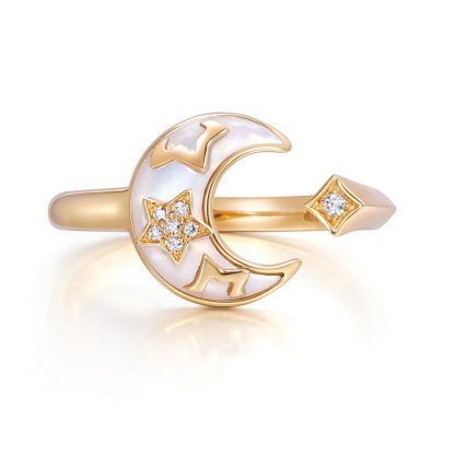 Celestial Dreams: Handcrafted Moon & Star Adjustable Ring