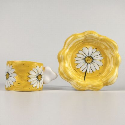 Sunshine Daisy Handmade Ceramic Mug & Saucer Set