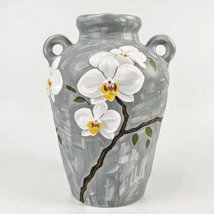 Whispering Orchids: Hand-Painted Ceramic Vase