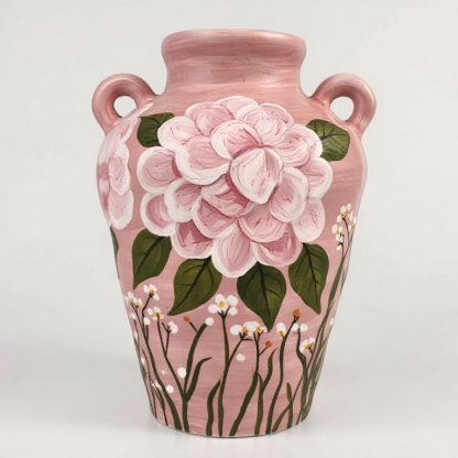 Blush Bloom: Hand-Painted Floral Vase - A Touch of Handmade Elegance