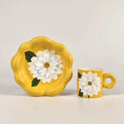 Bloom into Joy: Handmade Daisy Ceramic Mug & Saucer Set