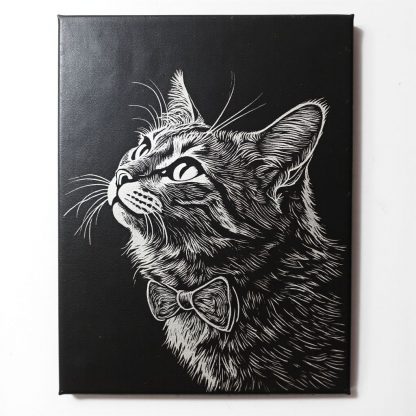 Silver Inlay Cat Panel: Black Glaze Cool