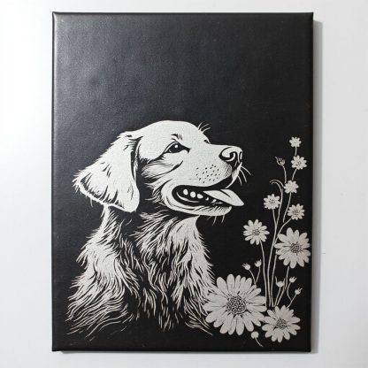 Silver Inlay Golden Retriever Ceramic Art