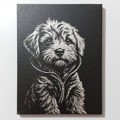 Silver Inlay Pup: Black Glaze Ceramic Art