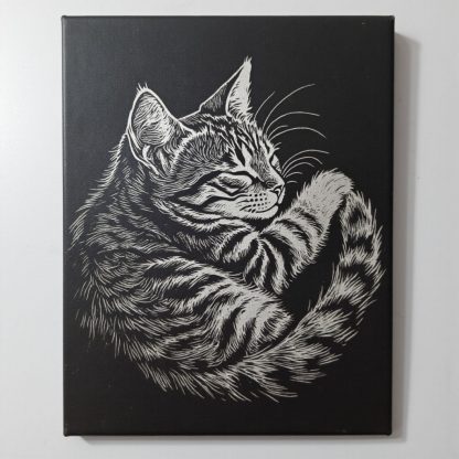 Silver Inlay Sleepy Cat Ceramic Art