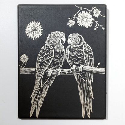 Parrot Pair: Black Glaze Silver Inlay Art