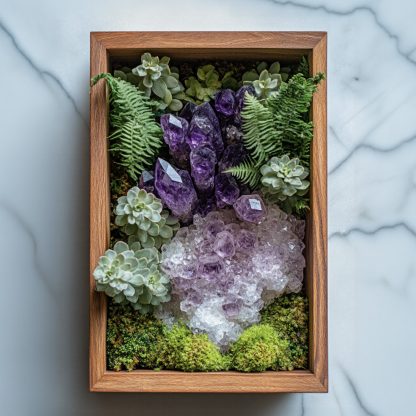 Enchanted Crystal Garden: Handmade Amethyst & Succulent Wall Art