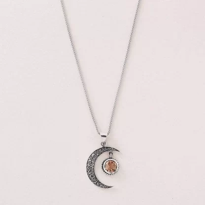 Sterling Silver Crescent Moon & Citrine Pendant Necklace | Celestial Harmony - Image 2