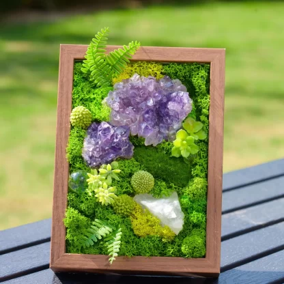 Amethyst Serenity Shadow Box -Relaxing Desk Decor Preserved Botanicals, Spiritual Gift for Women, Zen Crystal Wood Frame for Home & Office - Image 9