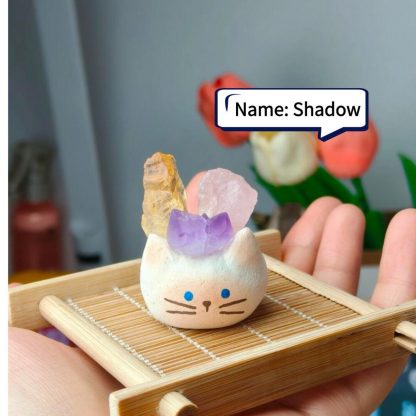 Handmade Clay Cat Buddy, Sculpted Artisan Desk Decor with Calming Stones,Personalized Mini Zen Gift positive energy - Image 2