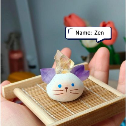 Handmade Clay Cat Buddy, Sculpted Artisan Desk Decor with Calming Stones,Personalized Mini Zen Gift positive energy - Image 3