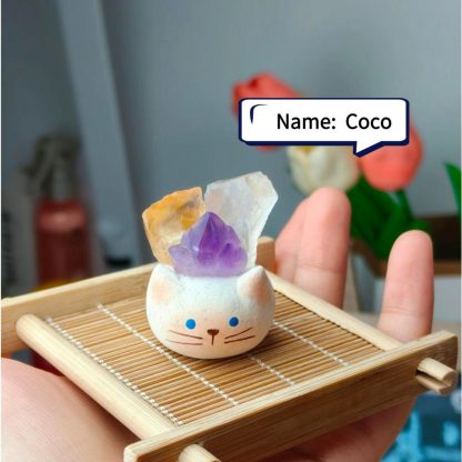 Handmade Clay Cat Buddy, Sculpted Artisan Desk Decor with Calming Stones,Personalized Mini Zen Gift positive energy - Image 4