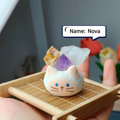 Handmade Clay Cat Buddy, Sculpted Artisan Desk Decor with Calming Stones,Personalized Mini Zen Gift positive energy - Image 5