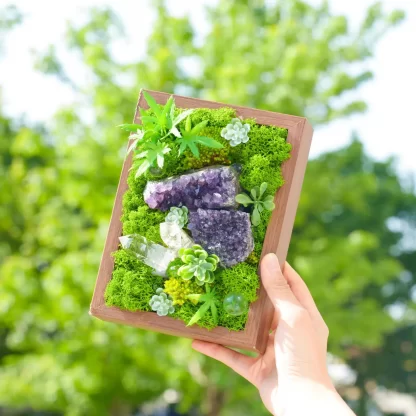 Amethyst Serenity Shadow Box -Relaxing Desk Decor Preserved Botanicals, Spiritual Gift for Women, Zen Crystal Wood Frame for Home & Office - Image 3