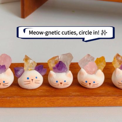 Handmade Clay Cat Buddy, Sculpted Artisan Desk Decor with Calming Stones,Personalized Mini Zen Gift positive energy - Image 6